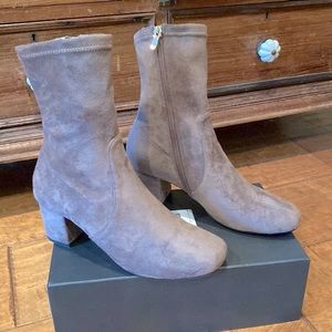 Taupe suede leather booties by Silent D